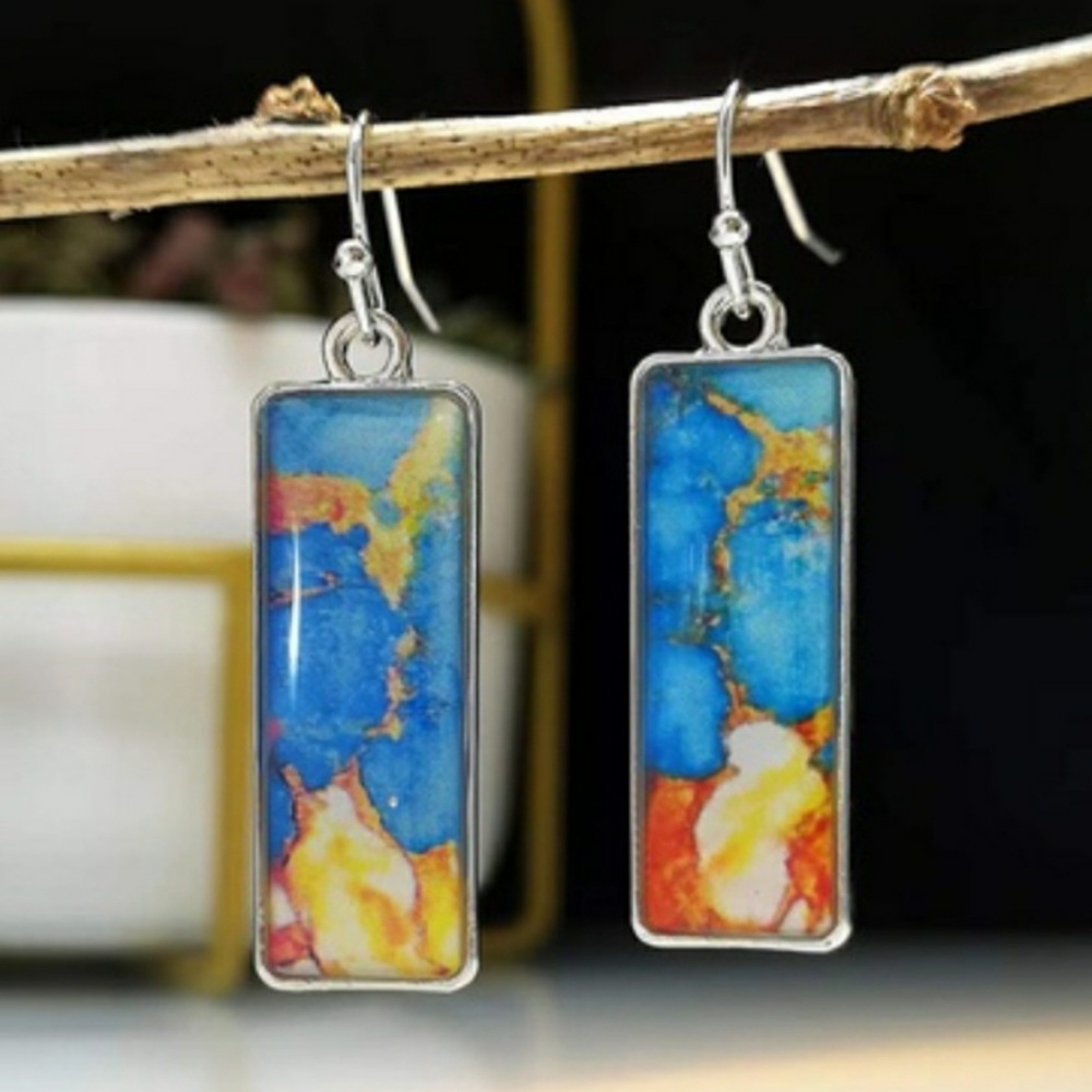 Marble Abstract Pattern Earrings Stained Glass Look - Picture 9 of 10